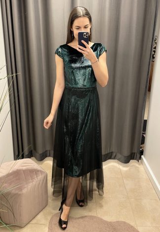 Sukienka Jane - butelkowa zieleń z czarnym tiulem