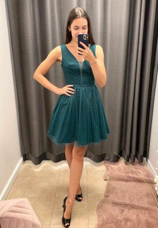 Błyszcząca sukienka mini - zielona