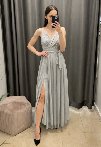 Sukienka Moon maxi - srebrna z brokatem