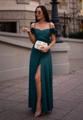 Sukienka Flowers maxi - butelkowa zieleń