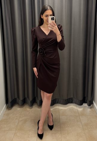 Sukienka Bianca z rękawem - brązowa (czekoladowa)