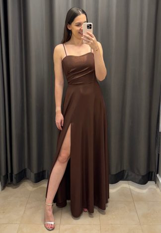 Sukienka Nathalie - czekoladowa ze złotym błyskiem