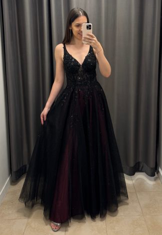 Sukienka Ferrero - czarna z bordową podszewką