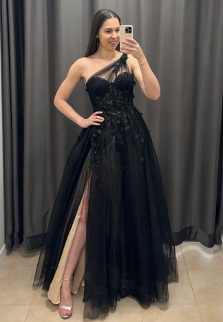 Sukienka Tamara - czarna z beżową podszewką