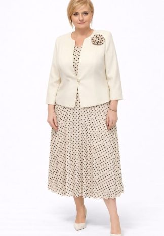 Komplet Glen (sukienka + żakiet) - beżowa w groszki