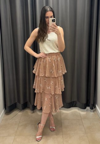 Spódnica Love midi - pudrowa w kwiaty